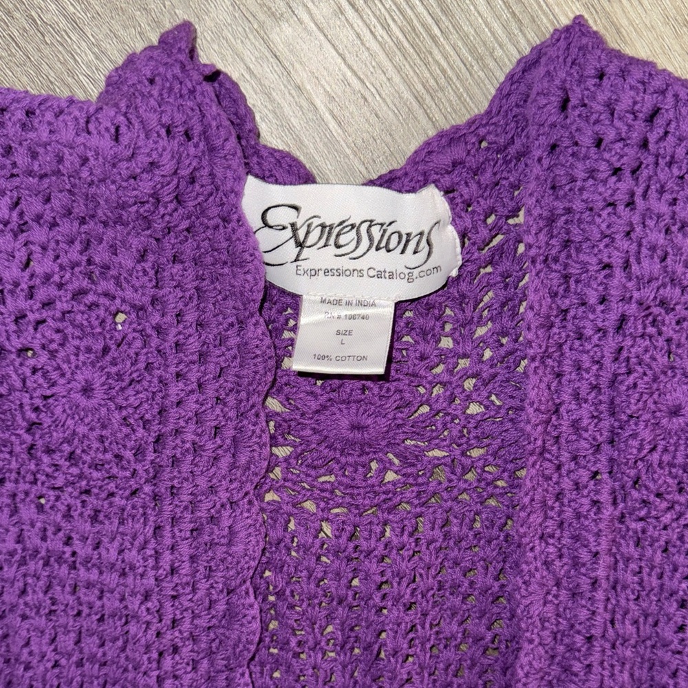 💯 Cotton, Crocheted Purple Women's Sweater - Picture 2 of 8